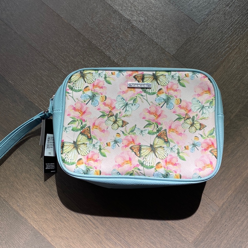 Tahari large double zip case vintage butterflies